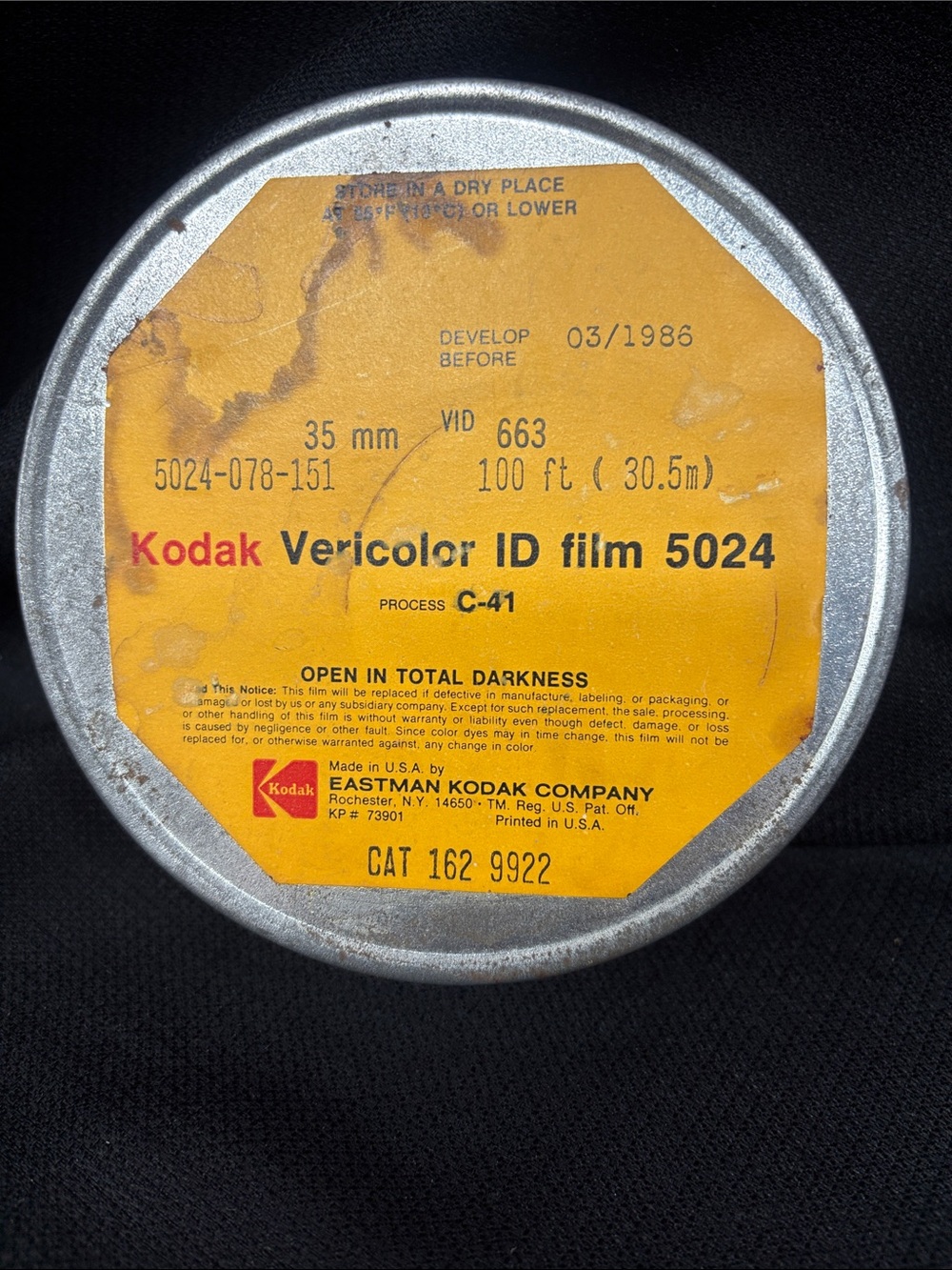 Kodak Vericolor ID Film 5024 Canister – Yellow and Red Label